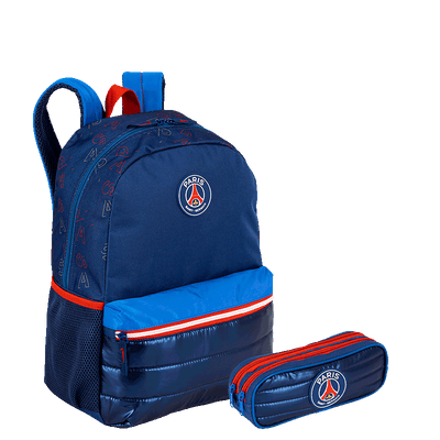 Kit  Mochila Grande e Estojo 2 Compartimentos PSG M Plus Stripes - Colorido