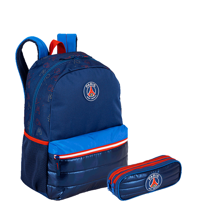 Kit  Mochila Grande e Estojo 2 Compartimentos PSG M Plus Stripes - Colorido