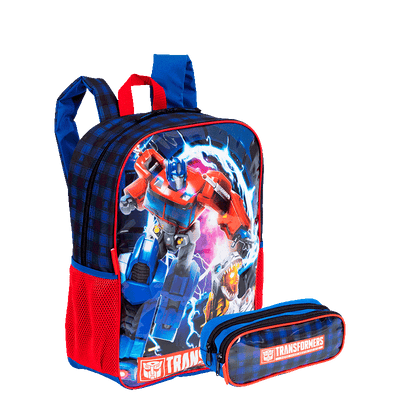 Kit  Mochila Grande e Estojo 2 Compartimentos Transformers M Optimus - Colorido