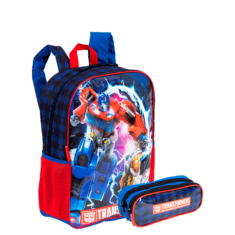 Kit  Mochila Grande e Estojo 2 Compartimentos Transformers M Optimus - Colorido