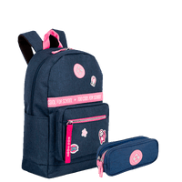 Kit  Mochila Grande e Estojo 2 Compartimentos Sestini Trend - Jeans