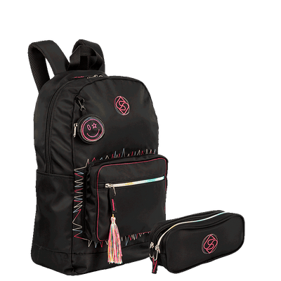 Kit  Mochila Grande e Estojo 2 Compartimentos Sestini Trend - Preto