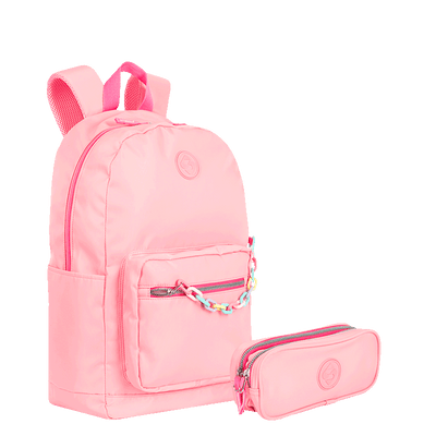 Kit  Mochila Grande e Estojo 2 Compartimentos Sestini Trend - Rosa