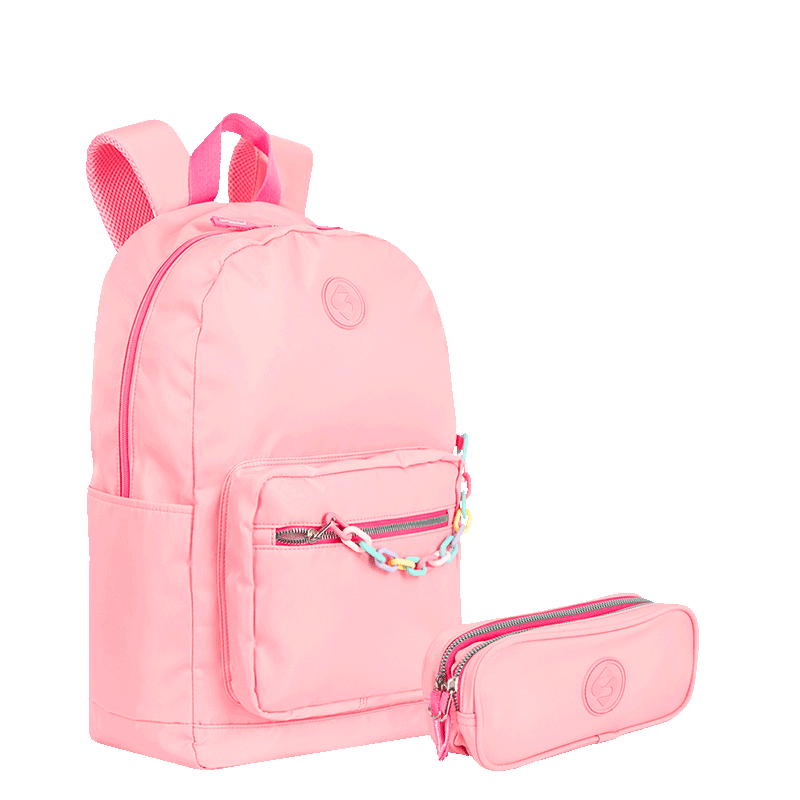 Kit  Mochila Grande e Estojo 2 Compartimentos Sestini Trend - Rosa