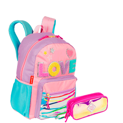 Kit  Mochila Grande e Estojo 2 Compartimentos Sestini X Colors Girls - Colorido