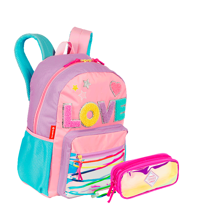 Kit  Mochila Grande e Estojo 2 Compartimentos Sestini X Colors Girls - Colorido