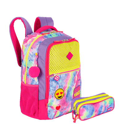 Kit  Mochila Grande e Estojo 2 Compartimentos Sestini X Good Vibes - Colorido