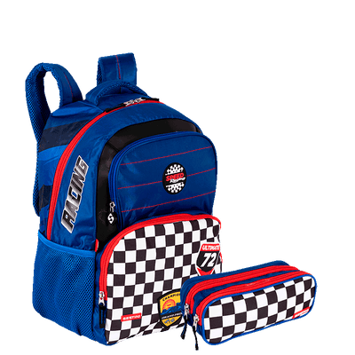 Kit  Mochila Grande e Estojo 2 Compartimentos Sestini Y Racing - Colorido