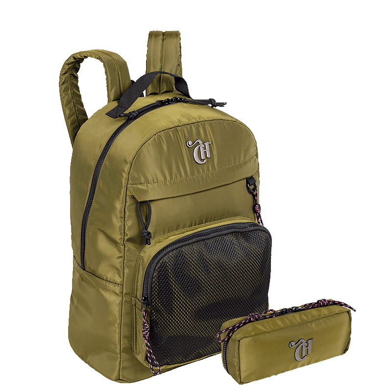 Kit  Mochila Grande e Estojo Organizador Capricho Academy - Verde Militar