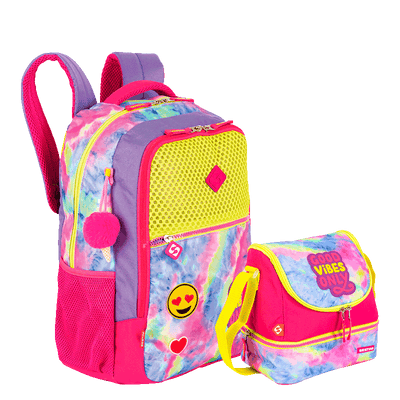 Kit  Mochila Grande e Lancheira Grande Sestini X Good Vibes - Colorido