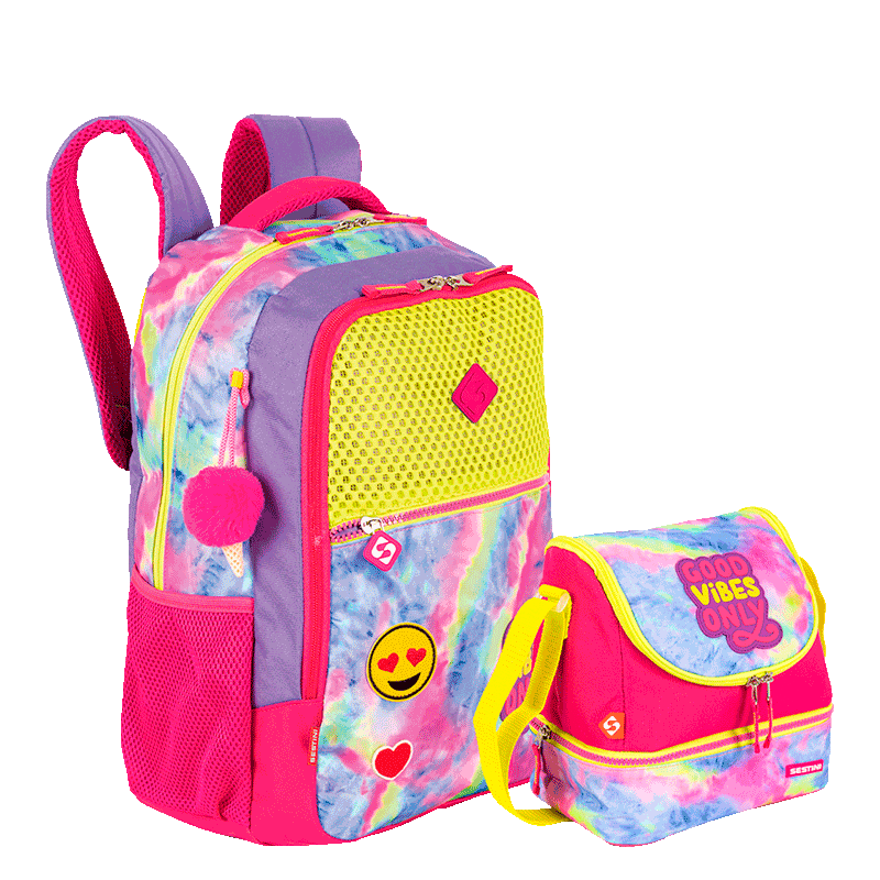 Kit  Mochila Grande e Lancheira Grande Sestini X Good Vibes - Colorido
