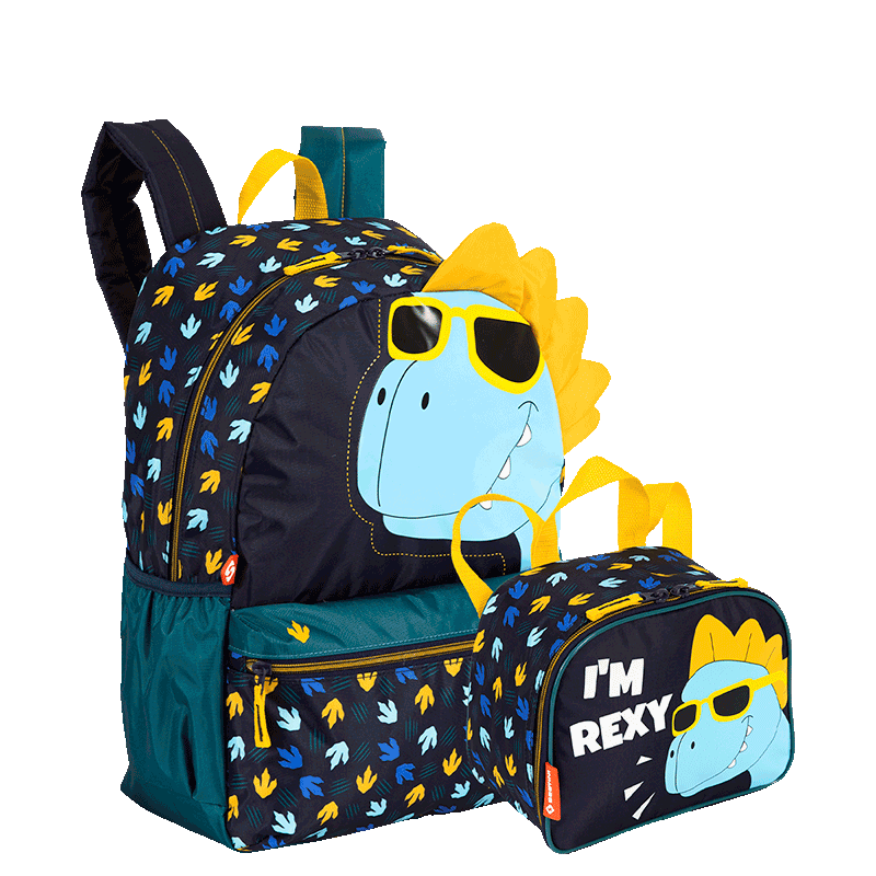 Kit  Mochila Grande e Lancheira Pequena Sestini M Plus Dino - Colorido