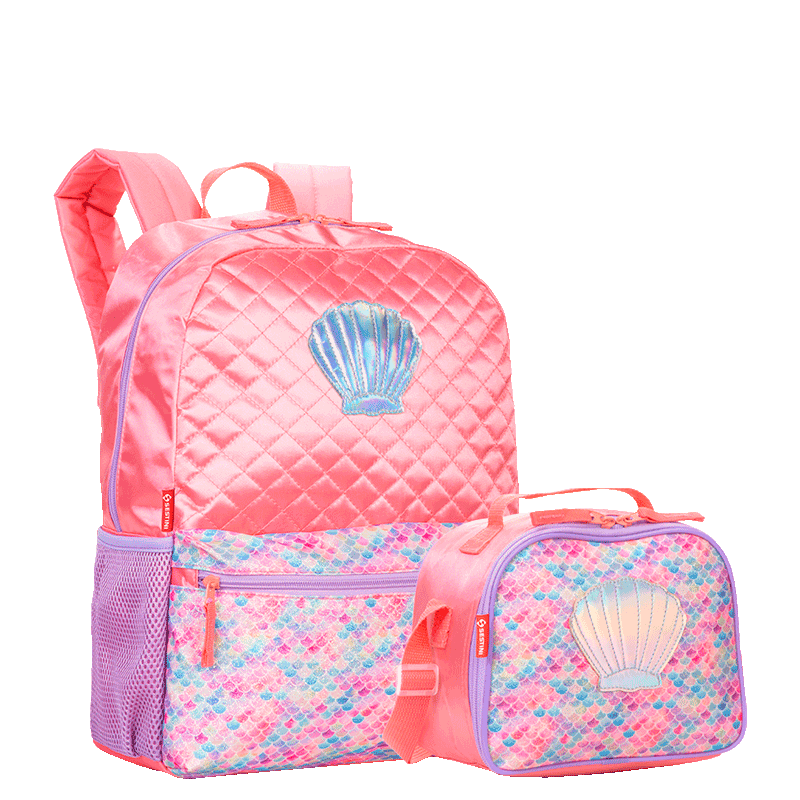 Kit  Mochila Grande e Lancheira Pequena Sestini M Plus Sereia 3 - Colorido