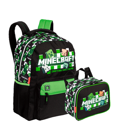 Kit  Mochila Grande e Lancheira Pequena Minecraft M Plus 15 Anos - Colorido