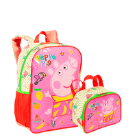 Kit  Mochila Grande e Lancheira Pequena Peppa M Fruits - Colorido