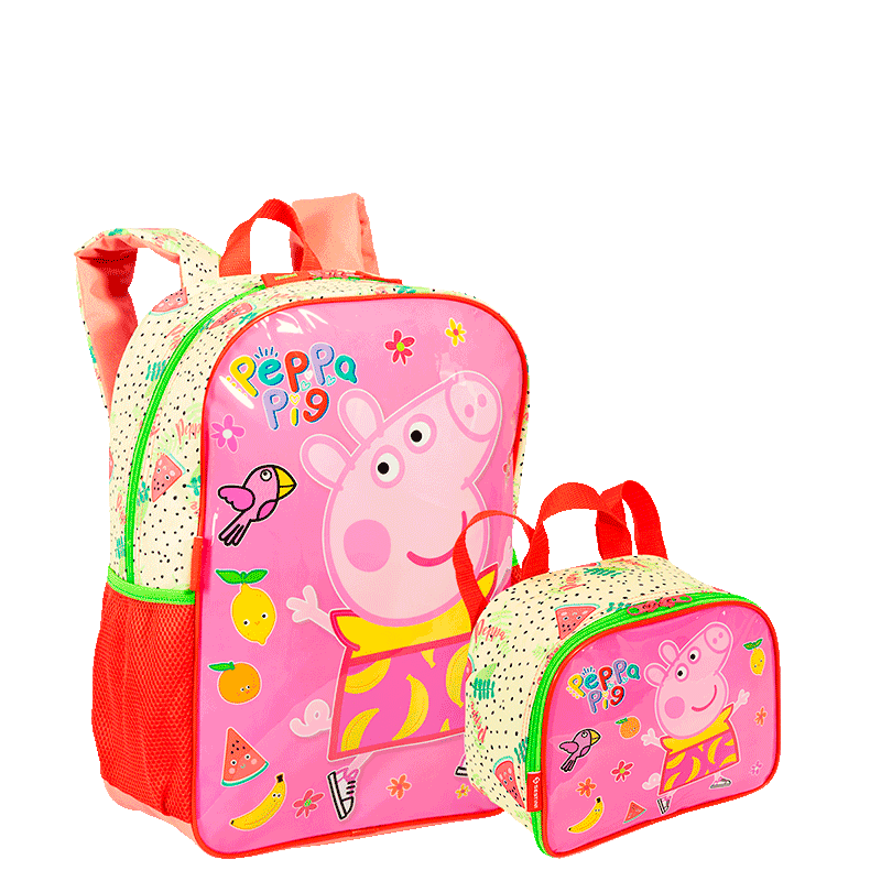 Kit  Mochila Grande e Lancheira Pequena Peppa M Fruits - Colorido