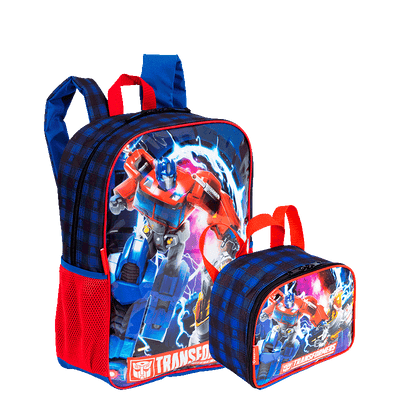 Kit  Mochila Grande e Lancheira Pequena Transformers M Optimus - Colorido