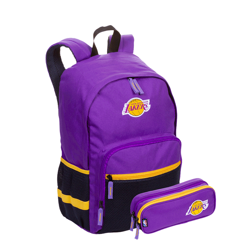 Kit Mochila Grande e Estojo 2 Compartimentos Colorido - Lakers