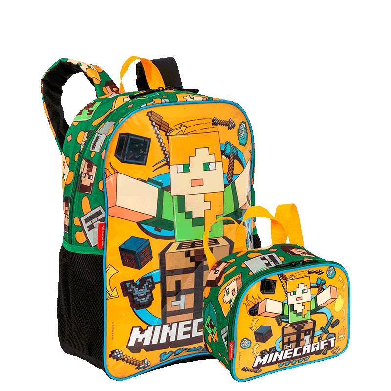 Kit Mochila Grande e Lancheira Pequena Minecraft Funtage - Colorido