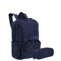 Kit  Mochila Grande Sestini Happy Crinkle e Estojo 2 Compartimentos - Azul