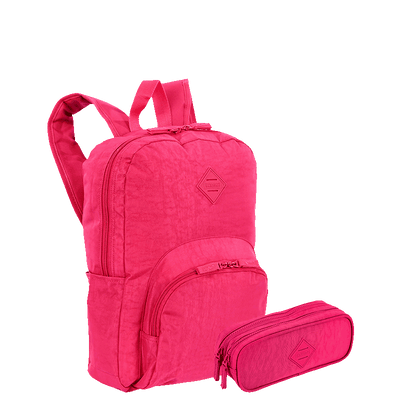 Kit  Mochila Grande Sestini Happy Crinkle e Estojo 2 Compartimentos - Rosa