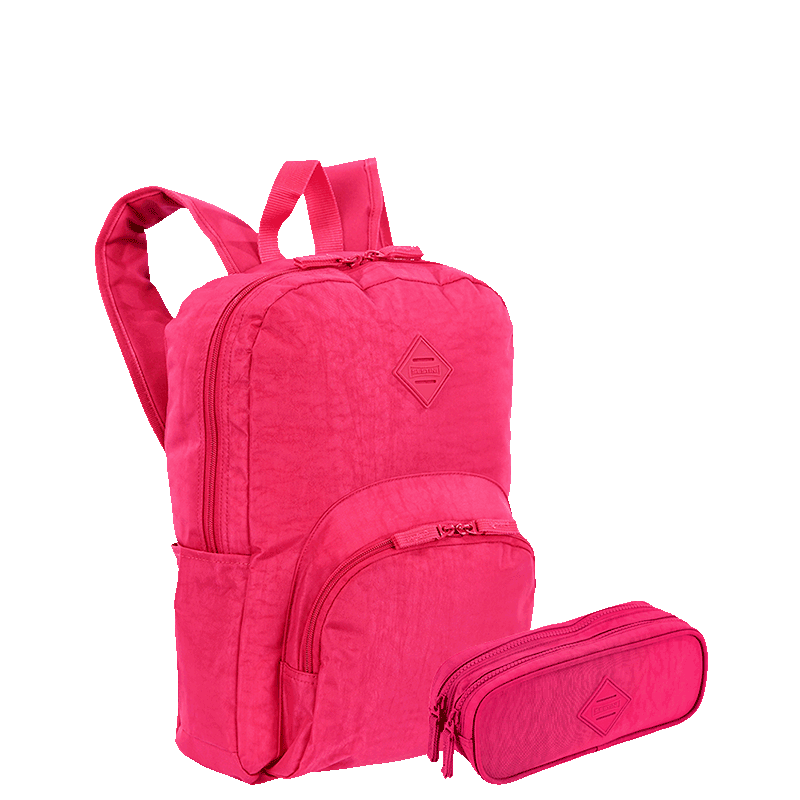 Kit  Mochila Grande Sestini Happy Crinkle e Estojo 2 Compartimentos - Rosa