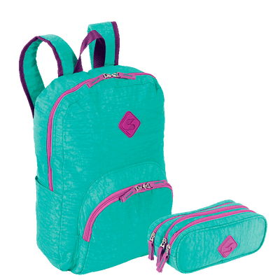 Kit  Mochila Grande Sestini Happy e Estojo 3 Compartimentos Azul - Turquesa