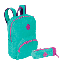 Kit  Mochila Grande Sestini Happy e Estojo com Bolso Azul - Turquesa
