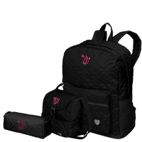 Kit  Mochila Grande mais Lancheira 2 Compartimentos Abertura em U e Estojo Capricho Crush - Preto