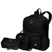 Kit  Mochila Grande mais Lancheira 2 Compartimentos Abertura em U e Estojo Box Especial Capricho Crush - Preto