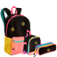 Kit  Mochila Grande mais Lancheira Grande e Estojo 2 Compartimentos Capricho Contrast - Preto e Rosa