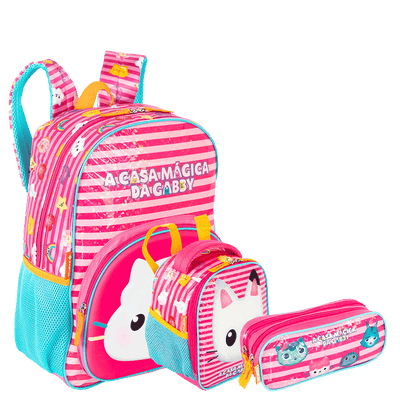 Kit  Mochila Grande mais Lancheira Grande e Estojo 2 Compartimentos Gabby X Friendship - Colorido