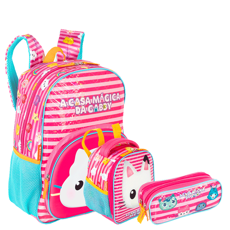 Kit  Mochila Grande mais Lancheira Grande e Estojo 2 Compartimentos Gabby X Friendship - Colorido