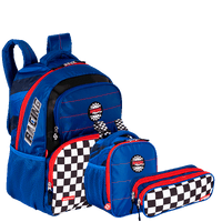 Kit  Mochila Grande mais Lancheira Grande e Estojo 2 Compartimentos Sestini Y Racing - Colorido