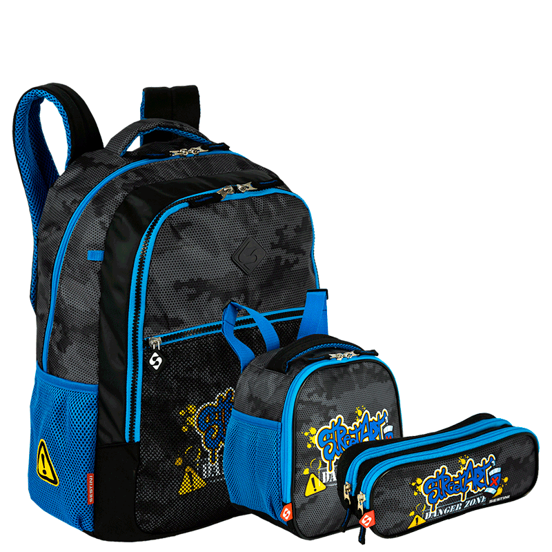 Kit  Mochila Grande mais Lancheira Grande e Estojo 2 Compartimentos Sestini X Grafitti - Colorido