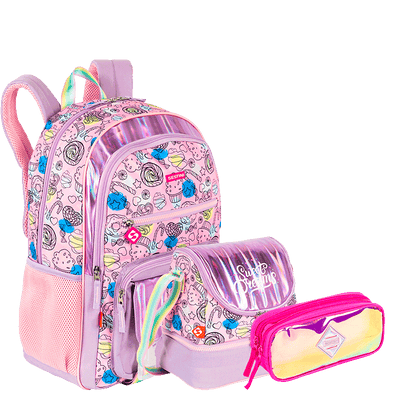 Kit  Mochila Grande mais Lancheira Grande e Estojo 2 Compartimentos Sestini Y Dreams - Colorido