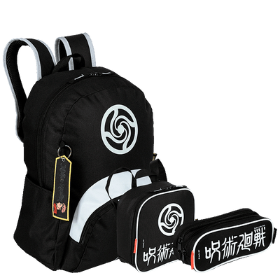 Kit  Mochila Grande mais Lancheira Pequena e Estojo 2 Compartimentos Jujutsu M Anime - Colorido