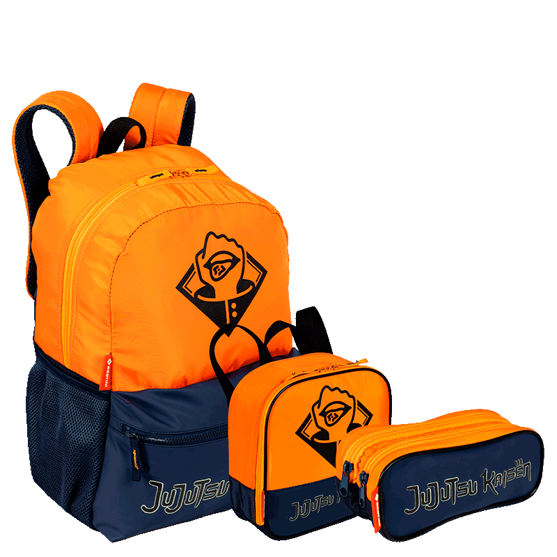 Kit  Mochila Grande mais Lancheira Pequena e Estojo 2 Compartimentos Jujutsu M Plus Tokyo - Colorido
