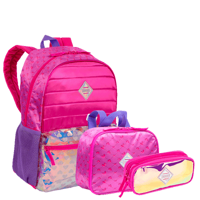 Kit Mochila Grande mais Lancheira Pequena e Estojo 2 Compartimentos Sestini Plus - Arco Íris 2