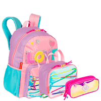 Kit  Mochila Grande mais Lancheira Pequena e Estojo 2 Compartimentos Sestini X Colors Girls - Colorido