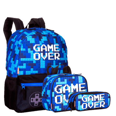 Kit Mochila Grande mais Lancheira Pequena e Estojo 2 Compartimentos Sestini Plus Colorido - Game 2