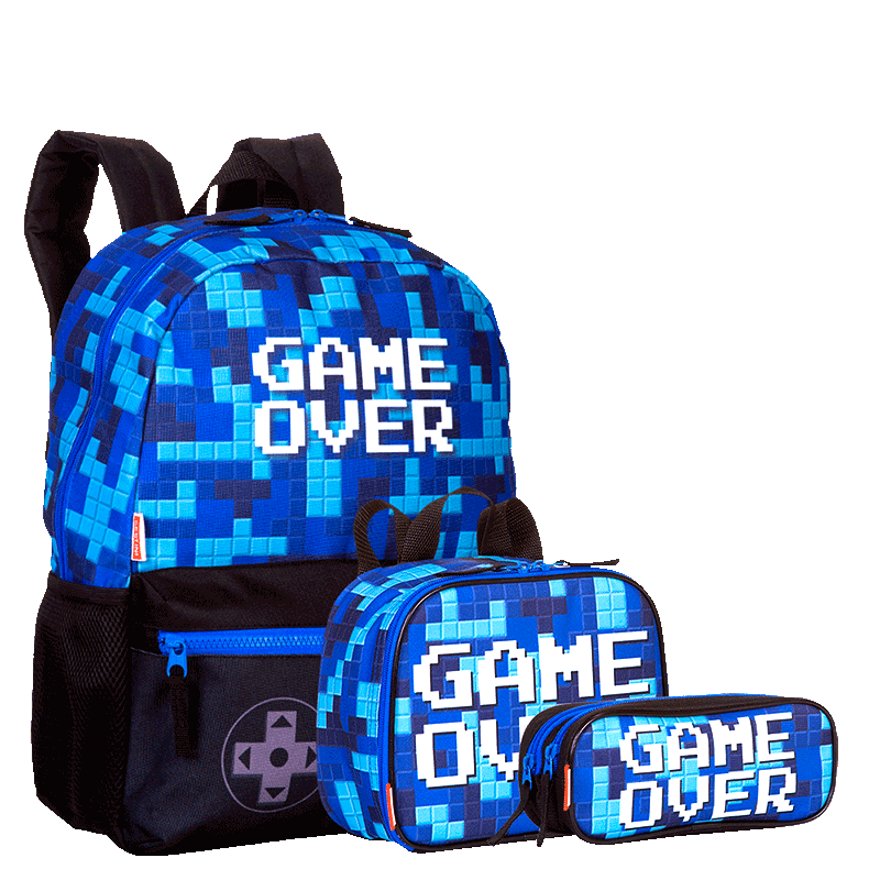 Kit Mochila Grande mais Lancheira Pequena e Estojo 2 Compartimentos Sestini Plus Colorido - Game 2