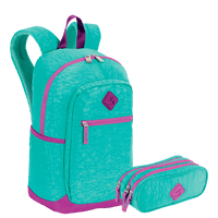 Kit  Mochila Grande Sestini Magic e Estojo 3 Compartimentos Sestini Crinkle Azul - Turquesa