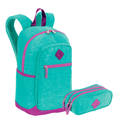 Kit  Mochila Grande Sestini Magic e Estojo 3 Compartimentos Sestini Crinkle Azul - Turquesa