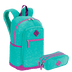 Kit  Mochila Grande Sestini Magic e Estojo 3 Compartimentos Sestini Crinkle Azul - Turquesa