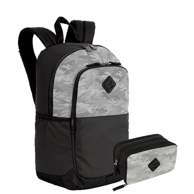 Kit  Mochila Grande Sestini Magic e Estojo Box Especial 3 Compartimentos - Preto e Cinza