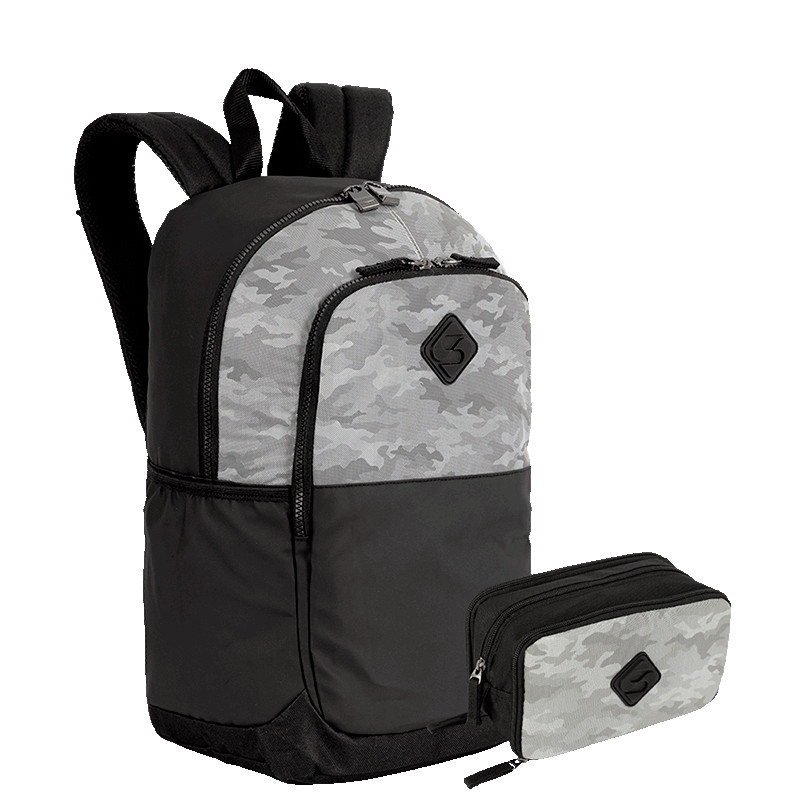 Kit  Mochila Grande Sestini Magic e Estojo Box Especial 3 Compartimentos - Preto e Cinza