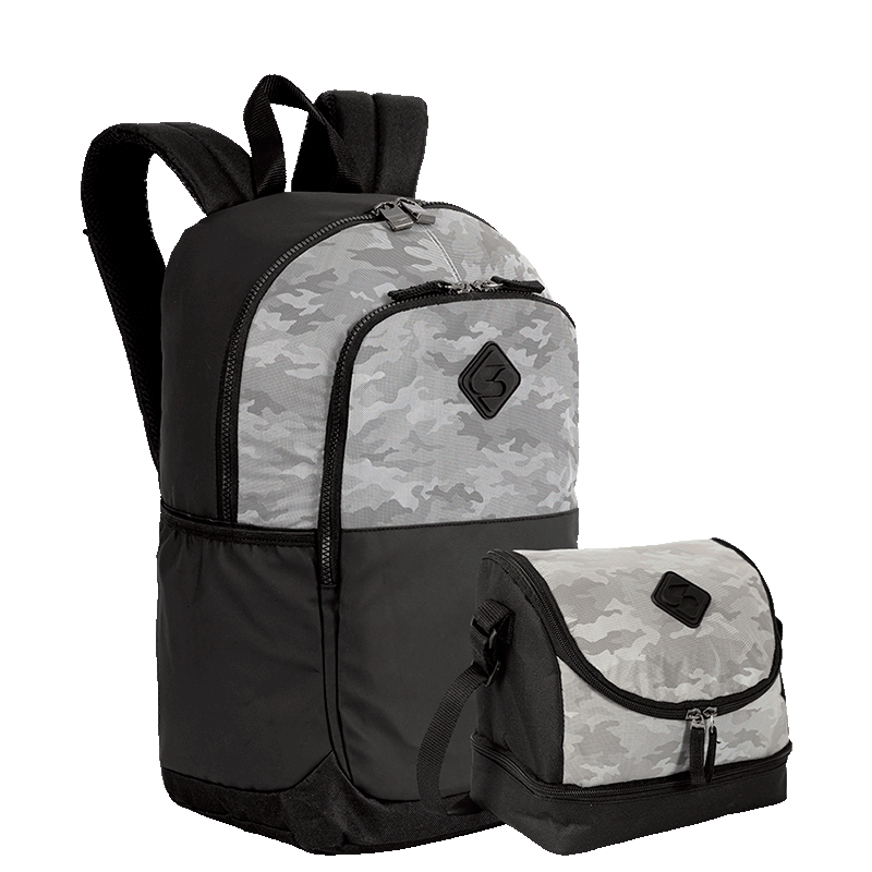 Kit  Mochila Grande Sestini Magic e Lancheira 2 Compartimentos - Preto e Cinza