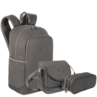 Kit  Mochila Grande Sestini Magic mais Lancheira 2 Compartimentos e Estojo 2 Compartimentos Sestini Hydroblock - Cinza