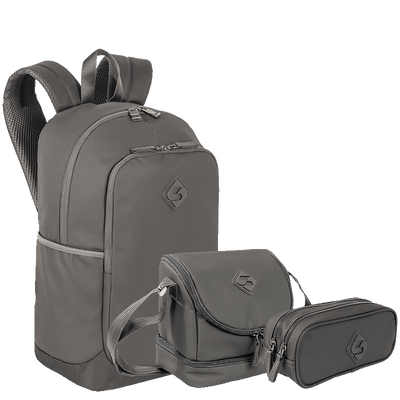 Kit  Mochila Grande Sestini Magic mais Lancheira 2 Compartimentos e Estojo 2 Compartimentos Sestini Hydroblock - Cinza